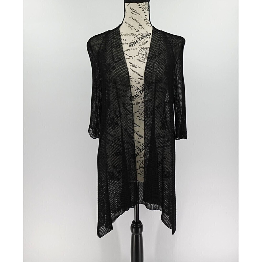 Eileen Fisher Mesh Duster Cardigan‎ Womens Medium Black Open Front Minimalist